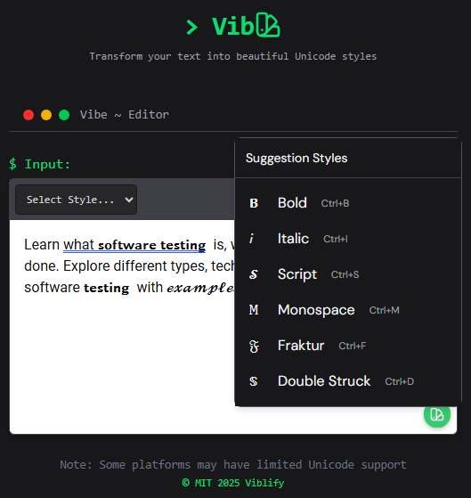 Viblify Menu Screenshot